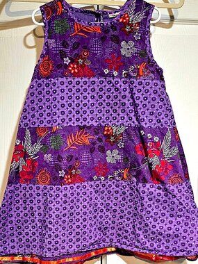 EUC Me Too Danish Girls Sleeveless Floral Mod Retro Purple Dress Size 7